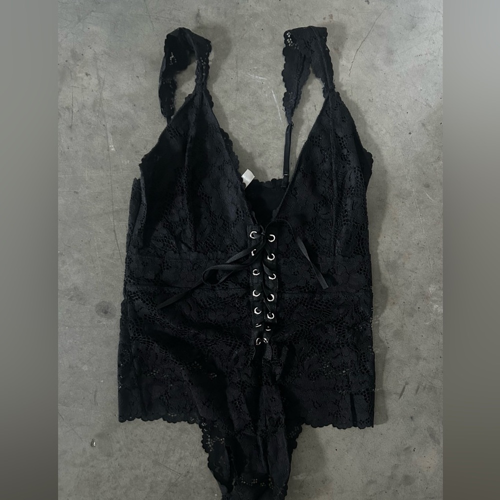 Free People black lace bodysuit, size small